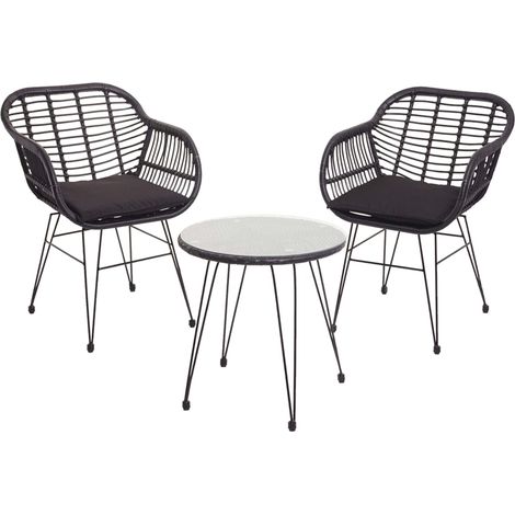 Poly-Rattan Garnitur HHG-945, Balkon-Set Gartengarnitur Sitzgruppe Stuhl, Seil anthrazit, Kissen anthrazit