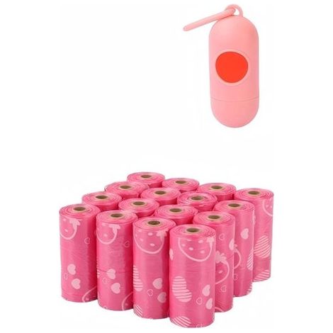 Sacs à Déjections Canines - Rose - Support de Sacs à Déjections - Biodégradables - Extra Robustes - Sacs pour Chiens - Sacs à Crottes Dégradables (1/5)