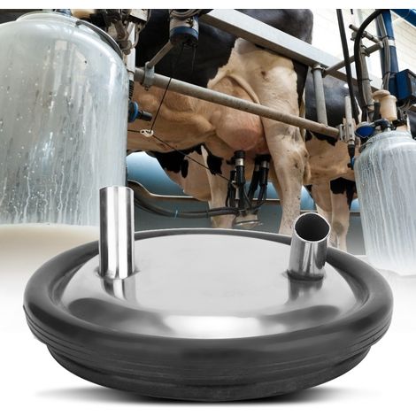 Couvercle et joint en acier inoxydable pour seau à lait, compatible avec les machines à traire (deux couvercles ouverts). (1/5)
