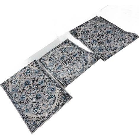 3 tapis cuisine polyester fibre antidérapant bohème – Confort runner sol buanderie couloir bleu, cuisine (1/2)