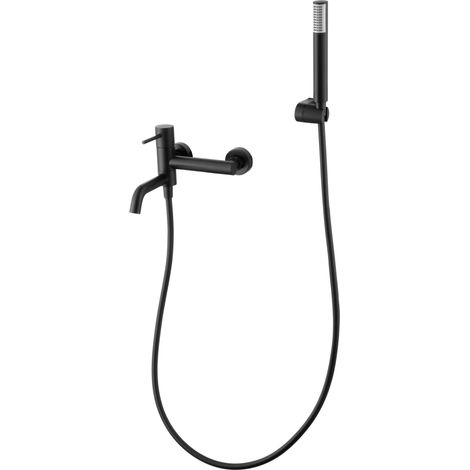 IMEX Kit vascadoccia con corpo en latón tubo flexible PVC 180 cm soporte ducha ABS manija redonda cartucho cerámico Ø35 mm acabado negro opaco - Modelo Monza