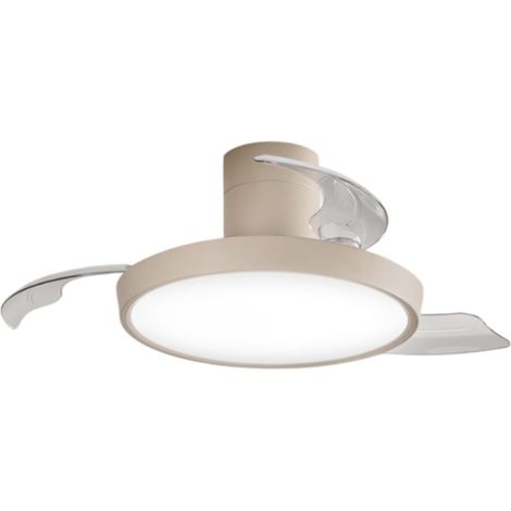 Ventilatore da Soffitto con Pale a Scomparsa Colore Sabbia, Motore DC 40W, LED 30W Dimmerabile con Telecomando e Inversione di Marcia - Perenz