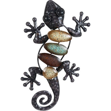 Piccola lucertola ornamento da parete decorativo giardino tropicale in metallo nero