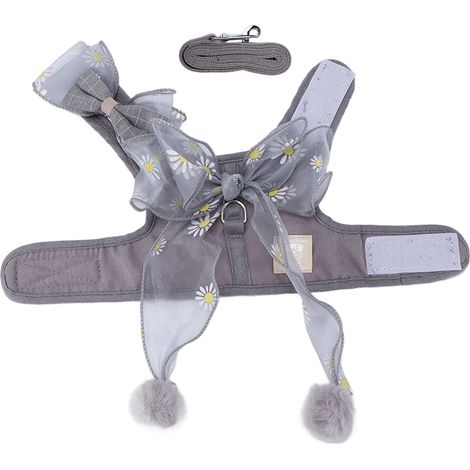 Harnais et laisse pour chat, ensemble respirant, gilet à nœud papillon féerique, corde pour chat pour les promenades en extérieur, gris féerique, taille S (1/5)