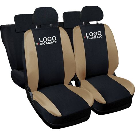 Lupex shop - Coprisedili Auto Compatibili per Yaris, Made In Italy, anteriori e posteriori con copri poggiatesta incluso, tessuto poliestere, Nero - Beige