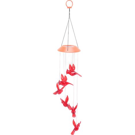 Lampe solaire vent oiseau flamme décorative extérieure, coque rouge, pour cour jardin, ABS léger coloré