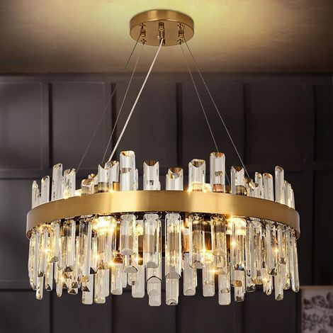 1 Lustre Suspension Cristal Doré 12xE14 Diamètre 60cm Pour Salon Salle À Manger Chambre (1/5)
