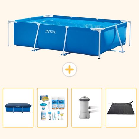 Intex – Piscine hors sol rectangulaire 300x200x75 cm – PVC renforcé – Installation rapide en 30 min – Pompe à filtre 2271 l/h – Bâche et tapis solaire inclus
