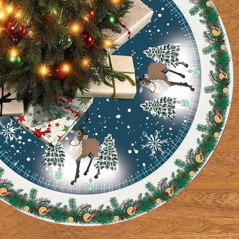 Jupon de sapin de Noël 90 cm, motif Père Noël et rennes, cache-pied d'arbre décoratif (1/2)