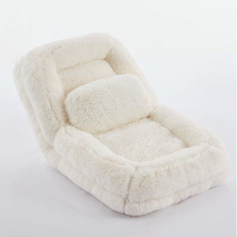 Fauteuil de sol convertible 1 place avec dossier inclinable 5 positions, tissu peluche beige, pour salon et chambre, repose-pieds relax - CHICFURN (1/5)