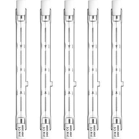 Dimmable R7S 118mm 300W Ampoule Halogène Crayon AC220-240V 5900lm J118 Projecteur Halogène Linéaire pour l’éclairage de paysage, sécurité, lampadaire (Lot de 5, Blanc Chaud 2800K) [Classe énergétique (1/5)