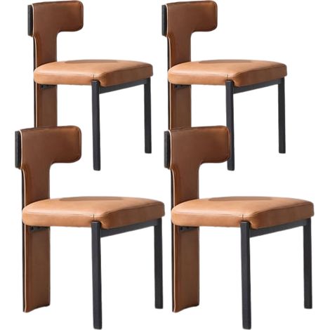 Wahson Set di 4 Sedie da Pranzo Moderne, Sedie da Cucina Imbottite in Ecopelle con Gambe in Legno e Metallo, Poltroncine per Soggiorno e Cucina, Marrone