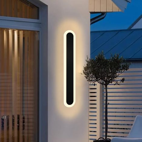 ZMH Applique Murale LED Exterieur - Eclairage Mural IP65 Etanche 50CM Noir Lampe d'Exterieur Ovale 3000K Moderne en Acrylique 21W Applique Murale Exterieur pour Villa Terrasse Jardin (1/5)