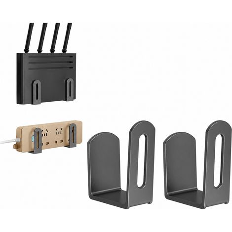 2 supports muraux pour routeur, décodeur, modem wifi + colle de fixation (noire) (1/5)