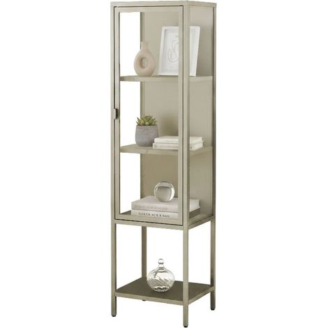 Dmora - Vetrina Laces, Credenza espositiva, Vetrinetta multiuso, Madia da soggiorno, 42x35 h160 cm, Panna