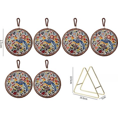 Lot de 6, sous-verres originaux, sous-verres absorbants en liège et céramique, avec support, sets de table antidérapants, pour la cuisine et le salon (1/5)