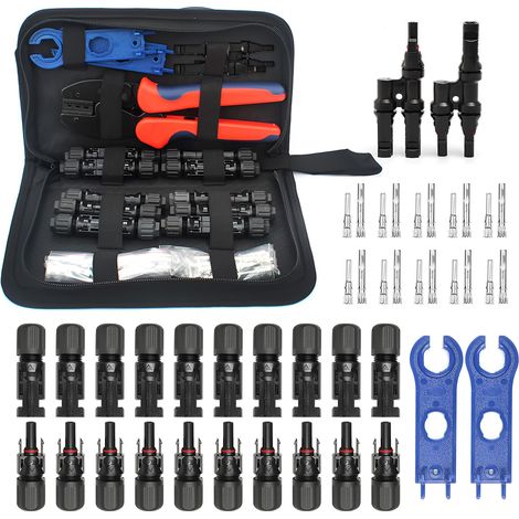 Solar-Crimpwerkzeug-Set für Solarpanel-Steckverbinder – eine Crimpzange, 10 Paar Solarkabelverbinder und 1 Paar Solar-Y-Steckverbinder, 2 Paar (1/5)