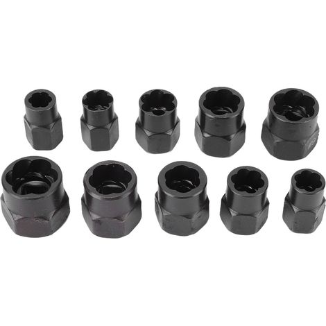 Ensemble 10 Extracteurs de Boulons Acier 40CR Noir Oxyde Dépose Écrous Vis 9-19mm 16-27mm Carré 3/8 Pouces Kit Outil (1/5)