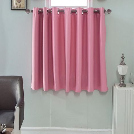 1 Rideau Court Oeillets 90x74cm Uni Rose Fenêtre Cuisine Salle De Bain