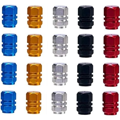 Bouchons de Valve,Bouchons de Soupape 20 Pack Anti-poussière Capuchons de Poussièree Alliage d'aluminium de Pneu pour Moto Voiture Vélo Argent Rouge Bleu Noir (1/5)