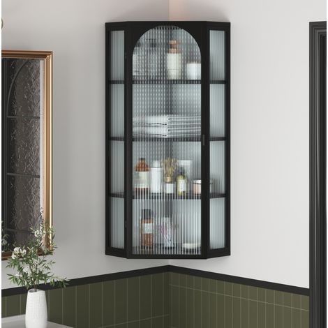 Armoire murale de salle de bain noire 4 niveaux en verre trempé et métal, rangement mural 56 x 40 x 105 cm pour cuisine, chambre ou salon élégant - CHICFURN (1/5)