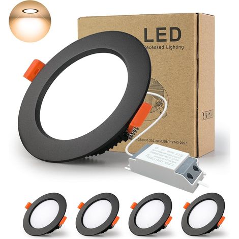 Spot Led Encastrable Noir Extra Plat, 10 Pack 5W 500LM = 50W incandescence, IP44, Blanc Froid 6000K, AC 220-240V,Découpe 70-80mm,Rond plafond encastré Pour salle de bain,Cuisine,Salon,Couloir (1/5)