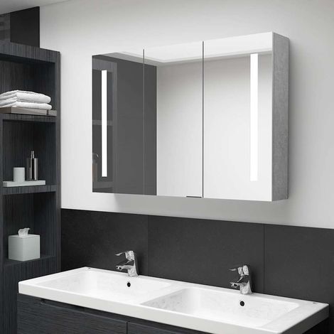 vidaXL Armario de baño con espejo LED gris hormigón 89x14x62 cm (1/5)