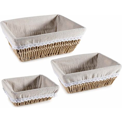 Cestini in carta intrecciata con rivestimento interno in stoffa in set da pezzi, Grande: cm 30 x 23 x 11,5 H