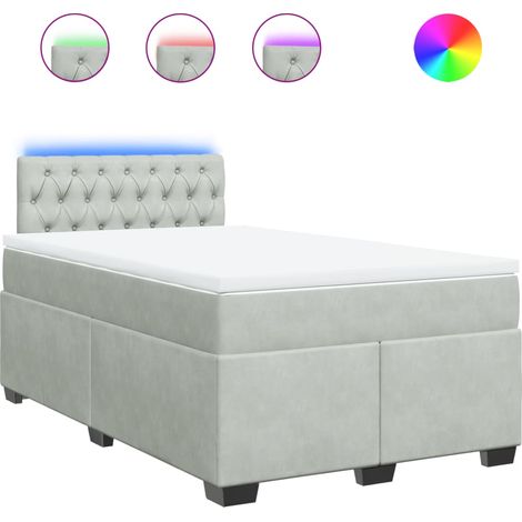 Lit double  Lit adulte  Sommier à lattes de lit et matelas Gris clair 120x200cm Velours