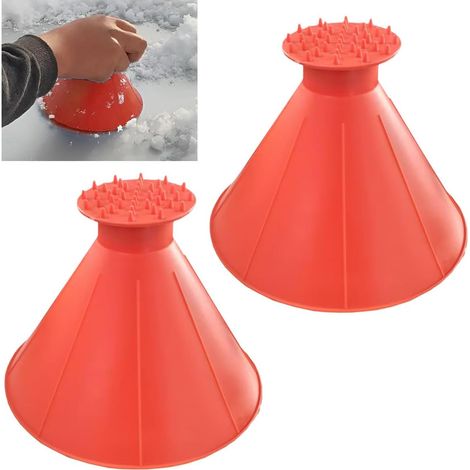 Pelle à glace magique pour voiture avec entonnoir, pelle à glace conique pour pare-brise, pelle à neige ronde pour voiture (rouge), lot de 2 (1/5)