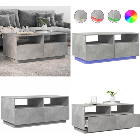 Couchtisch mit LED-Leuchten Betongrau 90x49x40 cm - Couchtisch - Wohnzimmerstil - Moderner Couchtisch - LED-Tisch - Holzwerkstoff Möbel - Home & Living (1/5)