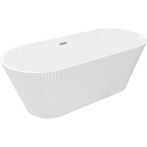 Mexen Yara freistehende geriffelte Badewanne 170 x 75 cm, weiß, Überlauf gebürsteter Nickel - 52861707500-97 (1/5)