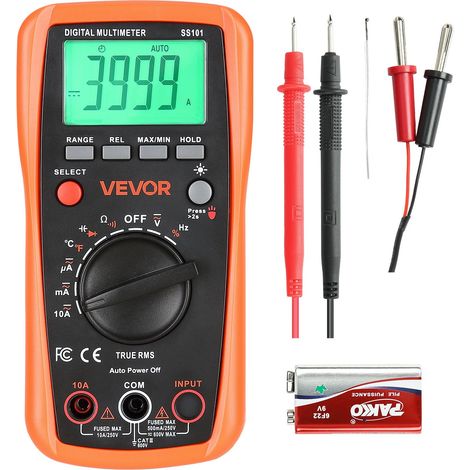 Multimètre Numérique, 4000 Points, Multimètre Professionnel TRMS Voltmètre Test de Tension CA CC, Courant, Résistance, Capacitance, Fréquence, Température, Diodes, Continuité, Cycle de Service (1/5)