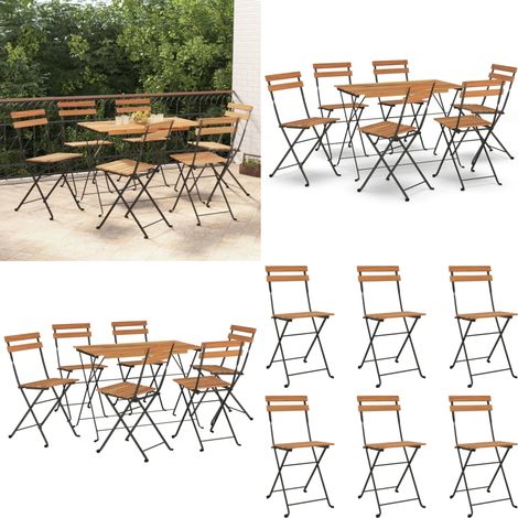 Muebles cafetería plegables 7 pzas madera maciza acacia y acero - Acacia - Muebles plegables