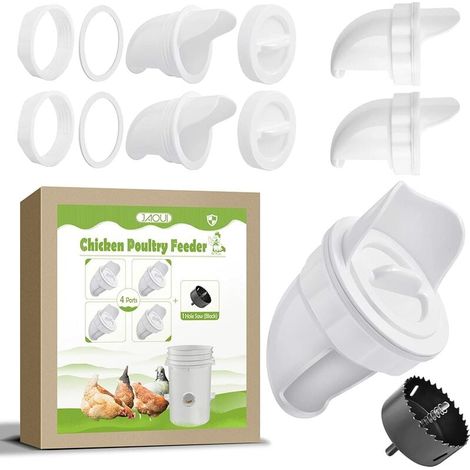 Mangiatoia per polli in plastica Mangiatoia per polli automatica, 4 porte Kit mangiatoia per polli fai-da-te [Anti-spreco] [Anti-parassiti] Mangiatoia per pulcini per secchi (1/5)