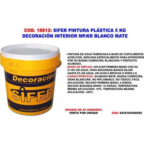 Peinture Plastique Blanc Mat pour Murs et Plafonds Intérieurs 5 kg