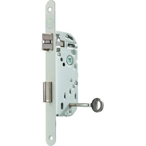 Serrure à encastrer à clé, axe 40 mm, Coffre 135 mm - Niveau 2 - Y75R-A40/B/SC - Pêne Réversible, Têtière Bouts Ronds - Porte intérieure, Chambre, Bureau - Blanc, Gâche et Clé Inclus (1/5)