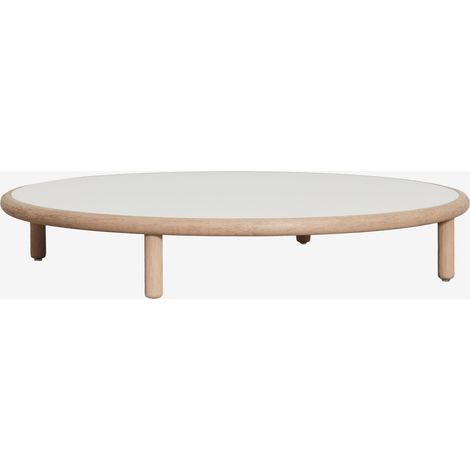 SKLUM Runder Couchtisch aus Akazienholz Olivia Gardenia Weiß Ø100 cm Helles Akazienbraun