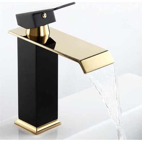 Robinet de lavabo monotrou, or noir mat, robinet d'eau chaude et froide en laiton massif pour évier de salle de bain black (1/4)