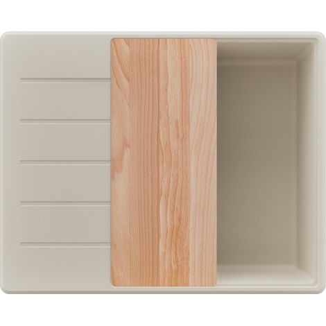 PRIMAGRAN Evier Cuisine en Granit 62x50cm,Lavabo 1 bac + Kit de Vidage + Planche à Découper, Évier à Encastrer au meuble 50cm - Copenhague, Beige (1/5)