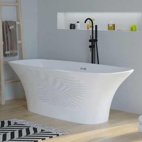 Distribain – Baignoire îlot Lizarra 170x80cm – Acrylique blanc mat – Antidérapante et facile d'entretien – Design ovale moderne (1/5)