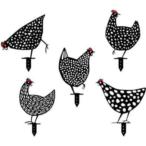 5 pièces poule jardin, silhouette métallique rustique, décoration extérieure pour pelouse et parterre de fleurs (1/4)
