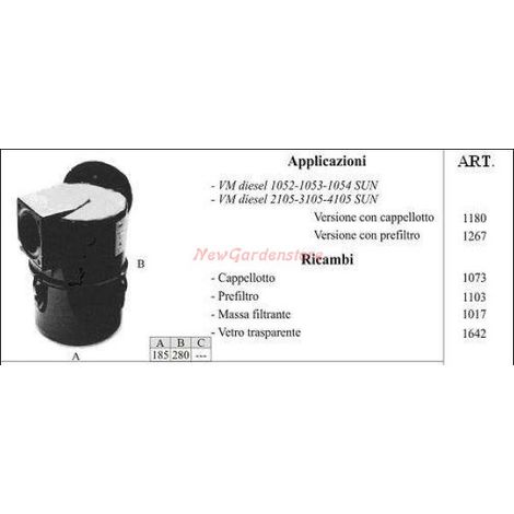 Filtro olio per motocoltivatore VM diesel 2105 3105 4105 SUN 1267