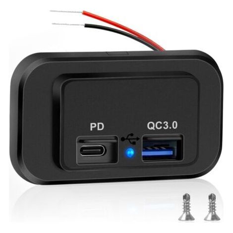 Prise USB encastrable 12V/24V, ports PD Type-C + QC3.0 avec LED, charge rapide pour voiture camping-car (1/5)