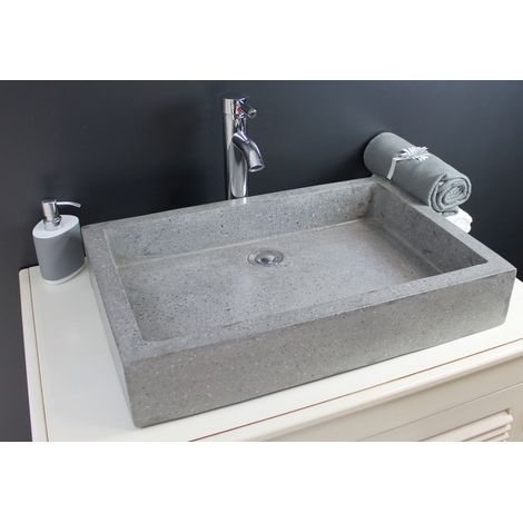 ONDEE ZEN - Vasque rectangle à poser TIMBRE - Gris - 40 x 60 cm - Terrazzo - Sans trop plein