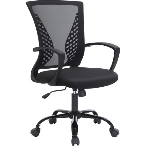 Songmics OBN22BK - Sedia da Ufficio, in Rete, Girevole, Regolabile in Altezza, Funzione di Inclinazione Libera, Seduta e Schienale in Rete Respirante, Max Portata di 120 kg, Nero (1/4)