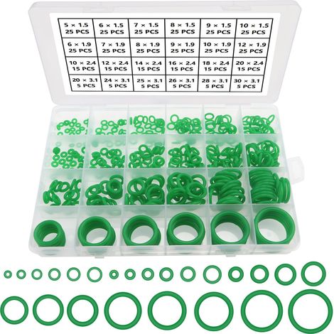 420 Pièces 24 Tailles Joint Torique Vert Kit d'assortiment, Joints Toriques Métriques en Silicone, pour Robinet, Véhicule Climatisation, Electroménagers, Roulement, Pompe (1/5)