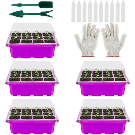 Bac De Propagation Pour Serre 12 Cellules Avec Couvercle Aéré Et Outils De Jardinage Pour Semis Intérieur (1/5)
