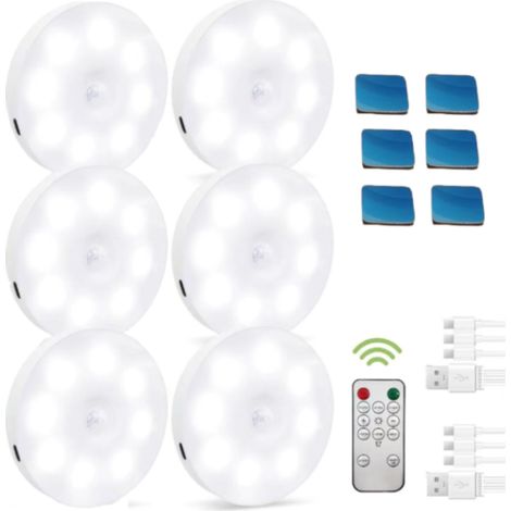 Luces LED inalámbricas con sensor de movimiento, recargables mediante USB, con mando a distancia (para estantes, armarios, cocinas).