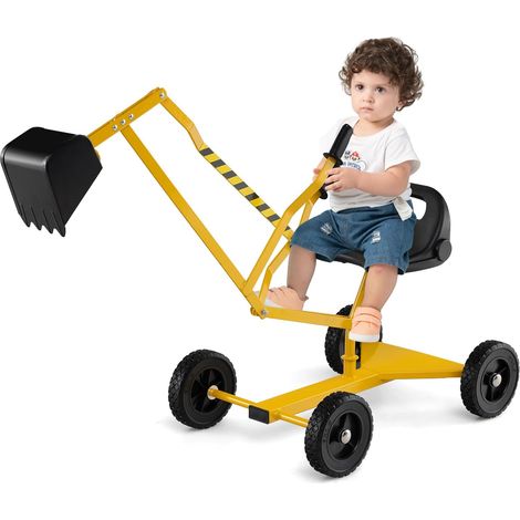 COSTWAY Ruspa Giocattolo per Bambini, Escavatore Cavalcabile con Controlli a 2 Mani Pala Flessibile, Sedile Rotabile a 360°, 4 Ruote, Ideale per Bambini 3 Anni+ (1/5)